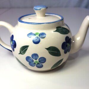 Vtg 1970s Chinese Jingdezhen Porcelain Teapot - Blue Floral Hand Painted 4.5"